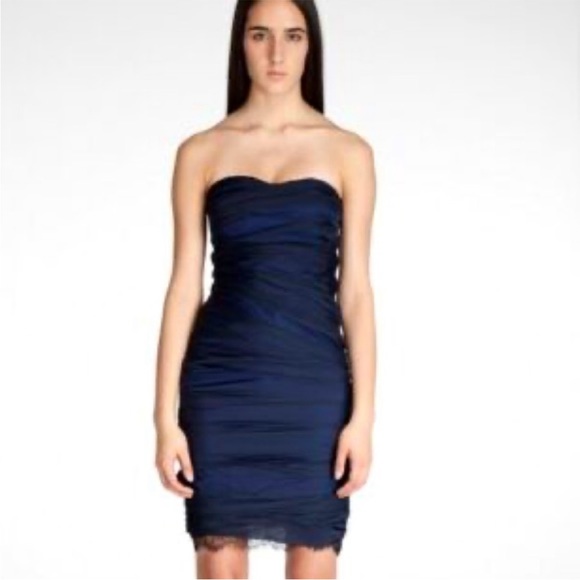 DIANE VON FURSTENBERG Blue & Black Sheer Lace Silk Sleeveless Dress Size 6 - Picture 9 of 9